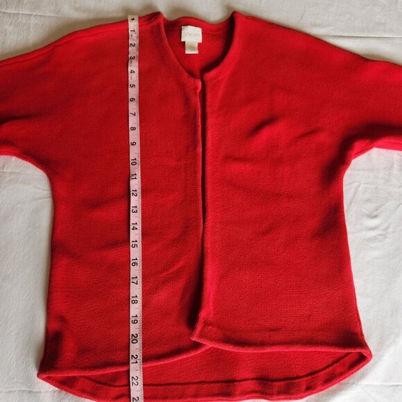 Chico's Size 2/12-L Red Long Sleeve 3/4 Clasp Front Cardigan Sweater Jacket City - Picture 13 of 15